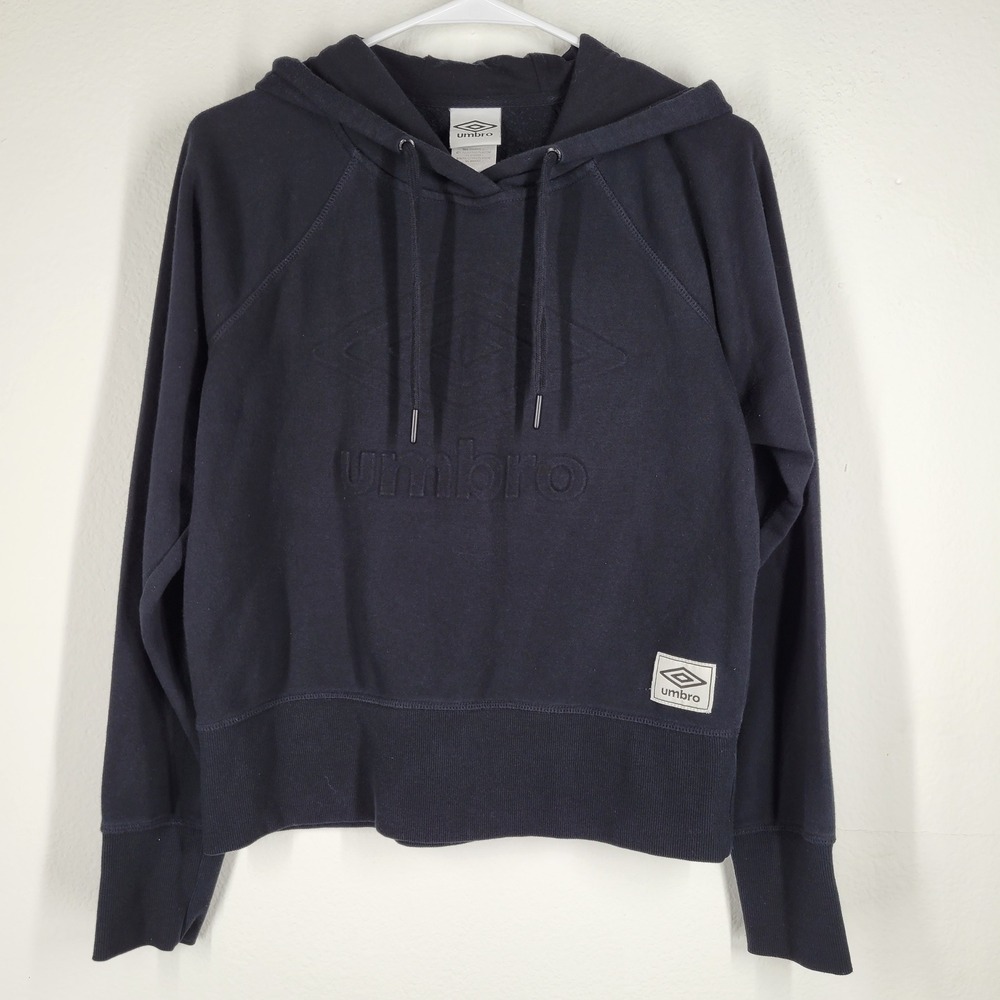 Umbro Hoodie Pullover Womens Medium Black Embossed Logo Raglan Sweatshirt